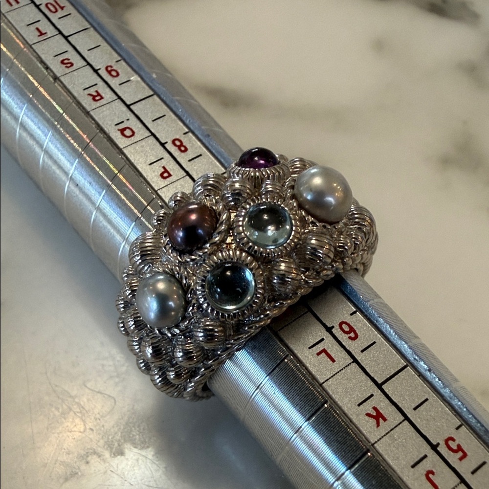Judith Ripka multi-gemstone and pearl ring, size 7